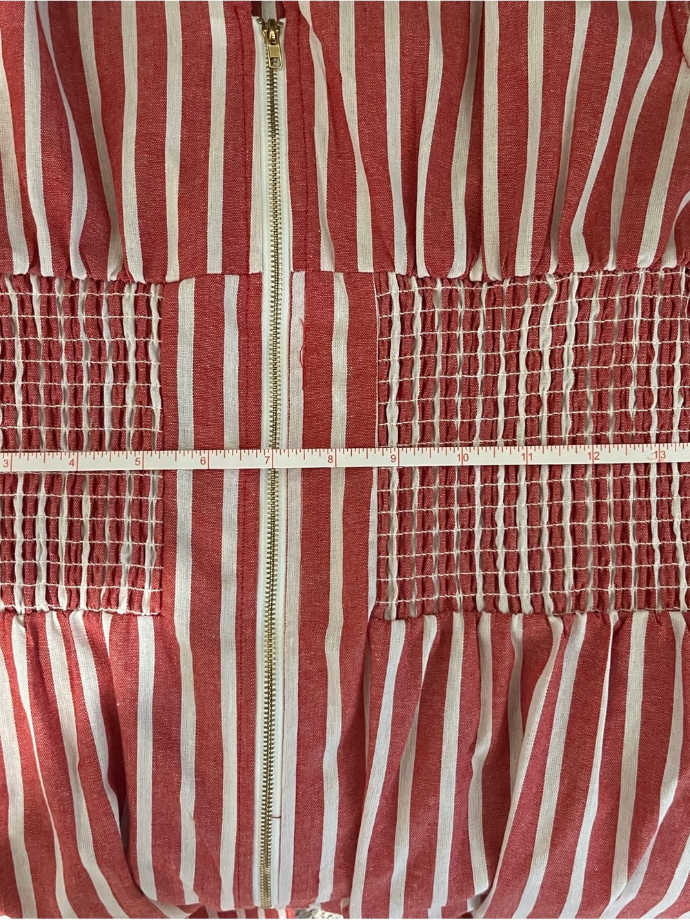 Red and White Striped Sleeveless Dress with Front Zip - Picture 5 of 8